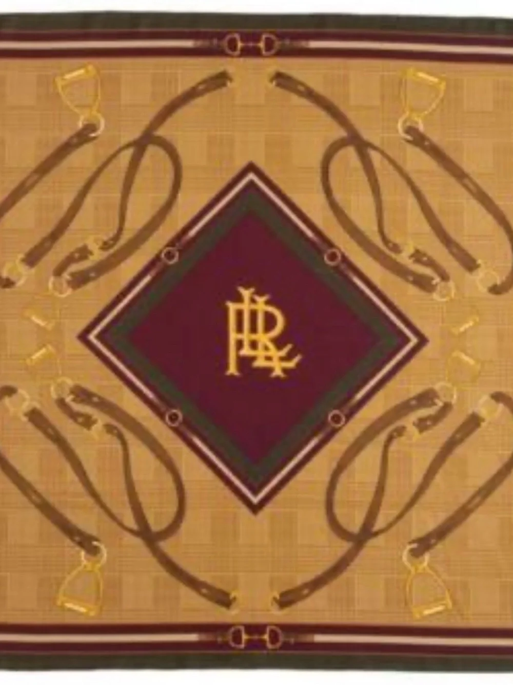 Lauren Ralph Lauren Burgundy, Brown and Gold Equestrian Silk Scarf